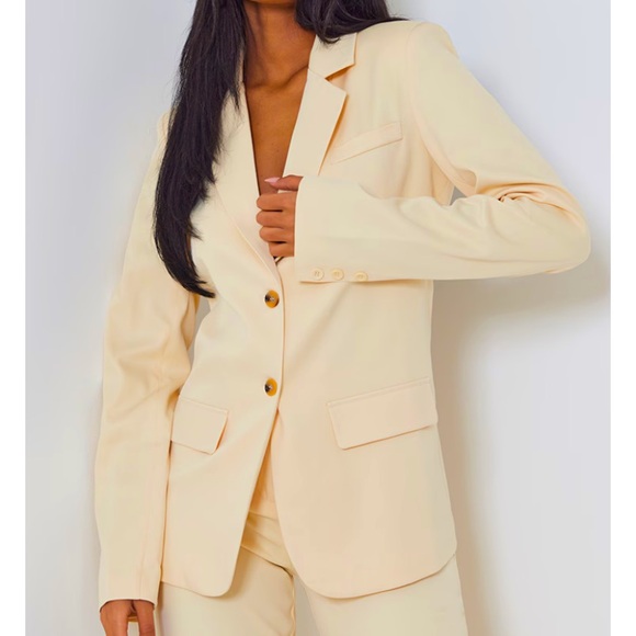 NWT PrettyLittleThing 2 Piece Suit Blazer Trousers Set Office Off White Buttons - Picture 4 of 13